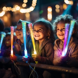 SHQDD 28 PCS Glow Fiber Wands Sticks, New Year's Glow Sticks, LED Light Wands, Glow in The Dark Party Supplies, Fiber Optic Wands, LED Flashing Sticks, Fiber Optic Light Wand Stick for Party