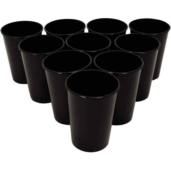 CSBD Stadium 12 oz. Plastic Cups, 10 Pack, Blank Reusable Drink Tumblers for Parties, Events, Marketing, Weddings, DIY Projects or BBQ Picnics, No BPA (Black)