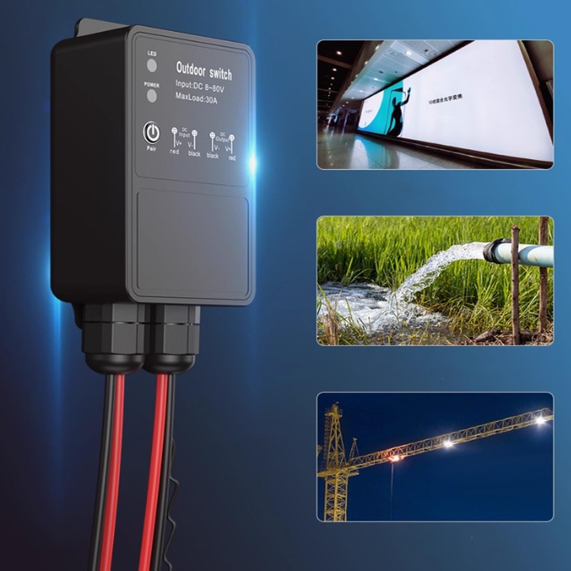 Outdoor Remote Control Switch, DC 8-80V, Waterproof, 2-Button Remote, Long-Range