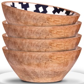 INDI AFFINITY Handmade Wooden Salad Bowl for Food Rustsic Wooden Bowl Set of 4 Small Wooden Mixing Bowl for Salad, Fruit & Dips. Eco Friendly Serving Bowls.