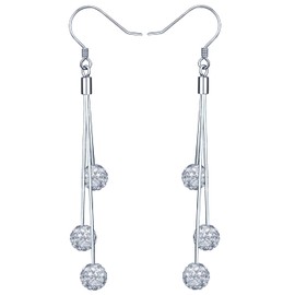Yumilok 925 Sterling Silver Crystal Balls Tassel Earrings Hypoallergenic Earrings for Women Girls, Sterling Silver Crystal, Crystal