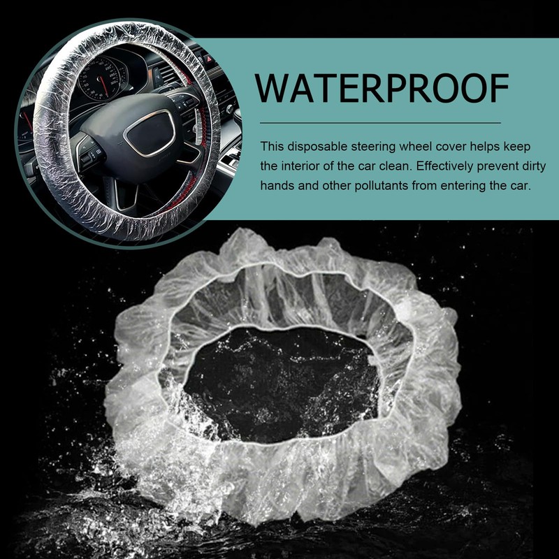 Merdege 100PCS Disposable Car Steering Wheel Covers, Dustproof Elastic Plastic