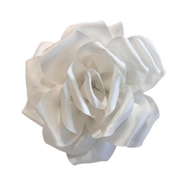 Large Rose Fascinator Corsage Hair Clip and Brooch Pin, Satin Flower, Multi-Colour Options (White)