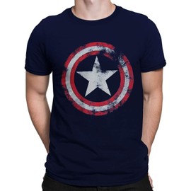 Captain America Distressed Shield Navy T-Shirt 4XLarge