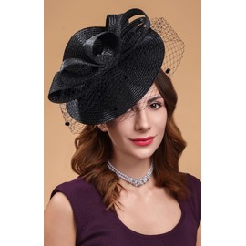 Cizoe Derby Fascinators for Women High Tea Party Hat Wedding Cocktail Flower Headware with Mesh and Feathers(Z-Black)