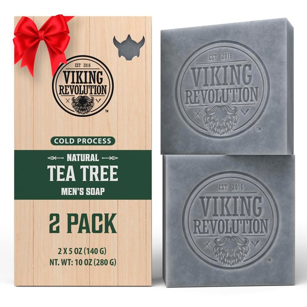 Viking Revolution Tea Tree Natural Soap for Men - Mens Soap Bar with Essential Oils Cold Pressed Bar Soap for Men - Nourishing Mens Bar Soap with Coconut Oil, Shea Oil, Almond Oil (2 Pack)