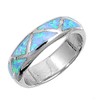 CloseoutWarehouse Triangle Patterns Row Blue Simulated Opal Ring 925 Sterling