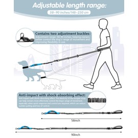 Hands Free Dog Leash, Heavy Duty 7.5ft Handle Bungee Dog Leash, Adjustable Dog Leash for Crossbody, Waist, and Handheld Use, Car Seatbelt and Double-Sided Reflective Stitches for Dog Running, Hiking