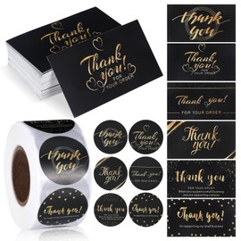1120 Pcs Thank You Cards and Stickers Set,Thank You Stickers Small Business,Thanks Yourself for Supporting My Small Business Sticker,Custom Sticker for Corporation Logo with Thanks Corporation Card