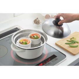 Yoshikawa YJ3698 Easy Steaming Plate, Smart (7.1 - 7.9 inches (18 - 20 cm), Steamed Food, Stainless Steel, Made in Japan