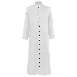 Men's Cassock Robe Church Robe Choir Minister Clergy Pulpit Liturgical 5 colors (L, White)
