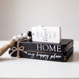 GENMOUS Black Decorative Books Set for Home Decor, Stacked Wood Faux Books for Living Room Decor, Decorative Books for Display, Faux Wood Book Stack for Shelf Decor, Mantel Decor, Farmhouse Décor