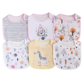 Maiwa 6 Pack Waterproof Cotton Baby Bibs for Girls Boys for Drooling Eating with Adjustable Snaps