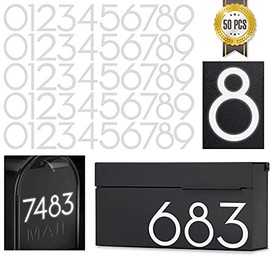 2 inch Reflective Mailbox Numbers Sticker (0-9, 5 Sets) Modern Number Vinyl Waterproof Number Self Adhesive Sticker for Signs, Door, Cars, Trucks, Home, Business, Address Number
