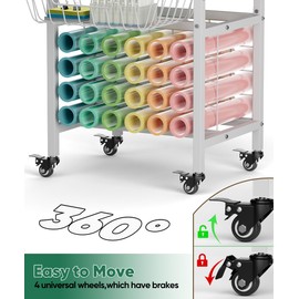 Queension Craft Cart with Wheels for Cricut Machines, Craft Organization and Storage Stand with Basket, Cutting Machine Stand for Cricut Accessories, Vinyl Roll Organizer, White