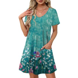 OFEEFAN Summer Dresses for Women 2025 Loose V Neck Swimsuit Coverup T Shirt Dress Sundresses with Pockets Beach Vacation Essentials Floral 08 XXL