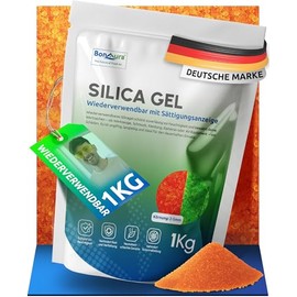 BonAura 1 kg silica gel, silica balls, also suitable as filament dryer, silicate desiccant regenerable and reusable, in airtight zip silica gel bag