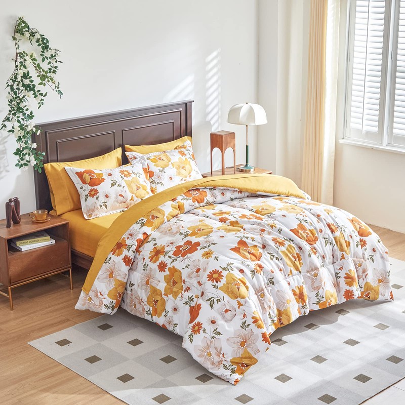 Yellow Floral Comforter Sheet Set Bed in a Bag 6