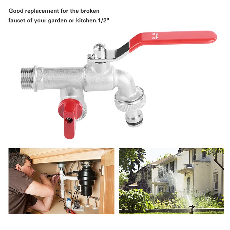 90 Degree Double Valve Water Tap 1/2" Brass Faucet Home