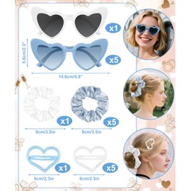 PLULON 6 Pairs Bachelorette Sunglasses 6 Pcs Satin Bridesmaid Scrunchies 6 Pcs Heart Hair Clips, Bachelorette Party Wedding Favors Bridesmaid Proposal Gifts Bridal Shower Party Supplies (Blue, White)