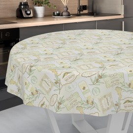 ANRO Oilcloth Tablecloth Wax Tablecloth Washable Garden Tablecloth Round Oval Square Round 120 cm Cut Edge Olive Light Green