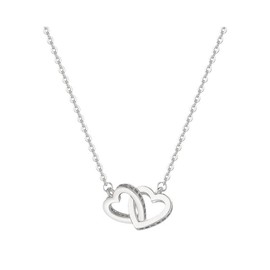 QKEPCY Necklaces for Women Cubic Zirconia Heart Pendant Chain Necklace Made of Titanium Steel Interwoven Double Rings Hypoallergenic Jewellery Gift Adjustable Fashion Jewellery, Copper