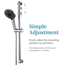 OFFO Shower Slide Bar Combo, Adjustable 27 in Slide Bar with 6-Mode High Pressure Handheld Shower Head and 60 in Stainless Steel Hose, Screw Wall Mounted, Chrome