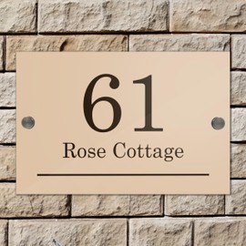 Badgemaster Modern Desert Beige House Number Sign Plaque Stainless Steel Standoffs 20cm x 13cm Horizontal Line Bottom