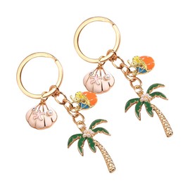 AUCELI Car Keychain, 2PCS Island Palm Tree Vehicle Key Chain, Metal Automotive Key Ring Holder Accessories, Universal Fit (Style D)