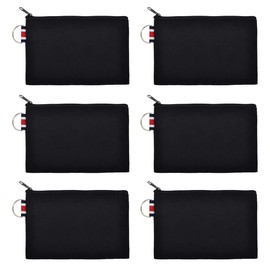 Muka 6 Pack 12oz Black Cotton Canvas Bags, 6 x 4 Inches Cosmetic Bags with Key Ring