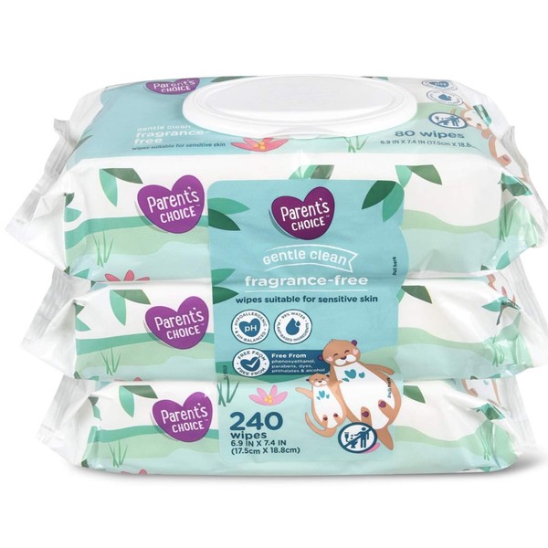 Parents Choice Baby Wipes, Fragrance Free, Quilted Soft, 240ct.