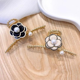 HAPVITAL Hair Clip, Office, Simple Hair Accessory, Hair Clip, Popular, Hair Ornament, Clip, Large, Korean Style, Office, Stylish, Gift, Women's (White Flower)