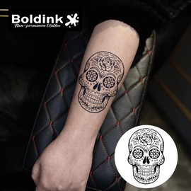 Boldink タトゥーシール シュガースカル メキシコ ドクロ 花柄 スカルアート シュガースカル 2枚セット 2週間 長持ち ジャグアタトゥー シール 一時的タトゥー 防水 メンズ レディース