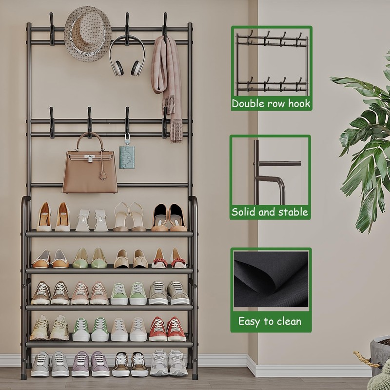 YIZAIJIA 4 Tier Coat and Shoe Rack Entryway Coat Rack
