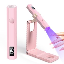 krofaue Mini Handheld UV Light for Gel Nails with Stand, Portable Rechargeable Nail Lamp with 2 Timers, Flash Cure for Rhinestone Glue Decoration at Home DIY, Travel