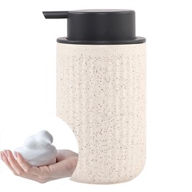 BSDISP Foaming Soap Dispenser - Ceramic Foam Hand Dish Liquid Soap Dispenser for Bathroom, 12 oz refillable Lotion Soap Dispenser with Grey Pump, Modern Bathroom Decor, Beige