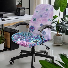 Xorudoydet Boho Mandala Flower Print Office Chair Cover, Washable Chair Slipcovers Removable Computer Chair Slipcovers with Elastic Bottom Protective Rotating Desk High Back Seat-L