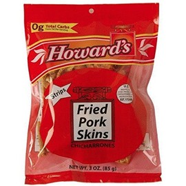 Howards Fried Pork Skins Strips | Crispy Texture, Low Carb, Delicious Flavor | Guilt Free Diet Friendly Low Sugar Snacking | 3oz, Pack of 4