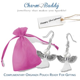 Guardian Angel Christmas Angel Faux Pearl Dangly Earrings with Gift Bag Womens Girls Christmas Jewellery Christmas Party Secret Santa Gifts for Women