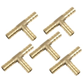 X AUTOHAUX 8mm Hose Barb Brass Joiner Tee 3 Way Adaptor for Air Water Oil 5pcs