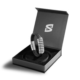 SERASAR Mens Leather Bracelet 17cm Silver Mens Presents Bracelet Men Gift-Box Cowhide Braided Magnetic-Clasp Multi-Layer Wrap Rope Mans Male Boy Boys Mens Bracelets Band Jewelry Magnet Accessories