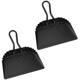 2 Pack Black Metal Dustpan, 12 Inch Heavy Duty Steel Dust Pan with Handle Handheld Dustpan Wide Scooper for Indoor, Outdoor, Fireplace, Industrial and Commercial Use