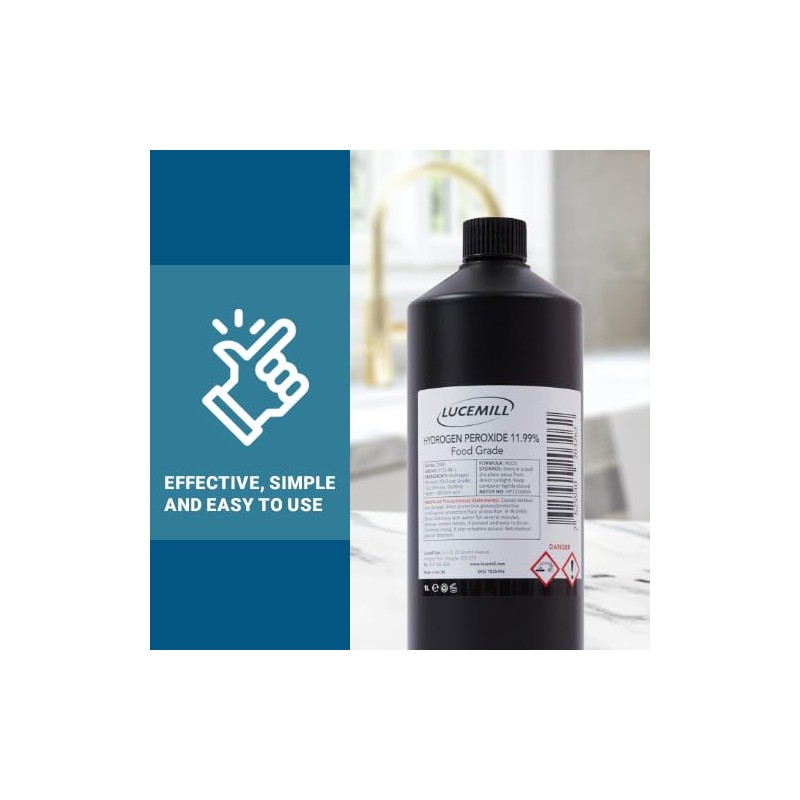 LUCEMILL Hydrogen Peroxide 11.99% Food Grade 1 Litre, Unstabilized and