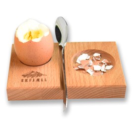 EKFJAELL Premium Wooden Egg Cups (Beech) Set of 2 Approx. 11.5 x 7.5 x 1.5 cm - 3-in-1 Egg Bowl & Spoon Holder, Antibacterial & Sunflower Oil Treated, Egg Holder (Pack of 2)