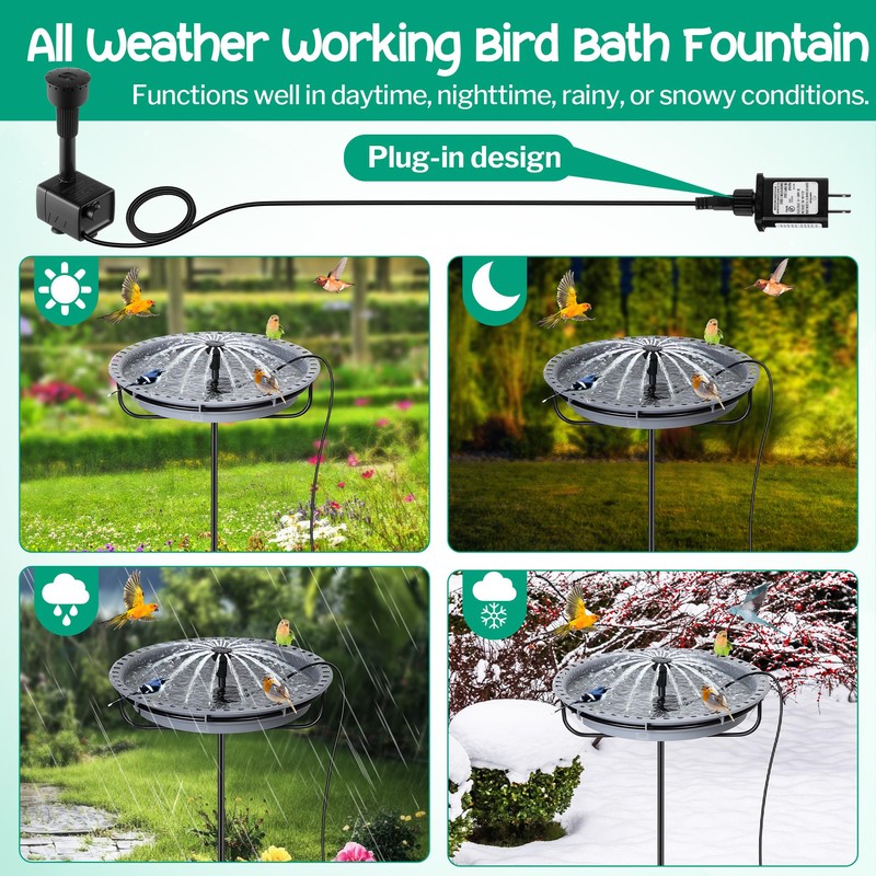 HappyAlley Bird Bath Fountain for Outside, Plug in Adjustable Water