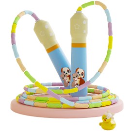 JGM Beaded Jump Rope for Kids – Adjustable Toddler Skipping Rope with Cartoon WOODEN Handle for Outdoor Activity Party Favors School Games 7.7 Feet