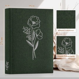 Lanpn Photo Album for DIY and Gluing, Small Linen Photo Book, 60 White Pages with Glassine Dividers, Holds 9 x 13 cm, 10 x 15 cm, 13 x 18 cm Photos (Green, 19 x 27 cm)