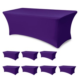Enjoyidea Fitted Stretch Table Cover for 6 ft Rectangle Tables-8 Pack Dark Purple Spandex Tablecloth-Elastic Folding Tablecloths for Party, Vendor Booth Display, Banquet Buffet Event, Craft Trade Show