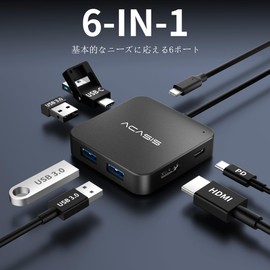 ACASIS USB-C Hub (6-in-1) 10Gbps High Speed Data Transfer 100W USB PD Support 4K 60Hz HDMI USB-A 3.1 3-Port Extension Type-C 3.1 Port USB Splitter Adapter for MacBook, Mac Mini, Surface Pro, XPS, Laptop, USB C Devices (60cm Cable)