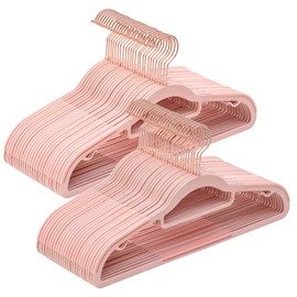 SONGMICS Pack of 50 Coat Hangers, Space-Saving Plastic Clothes Hangers, Non-Slip, 0.2 Inches Slim, 16.5 Inches Wide, 360° Swivel Rose Gold Hook, Light Pink UCRP20PK05